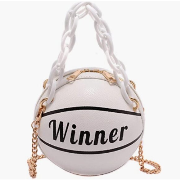 Handbags - White Basketball Shaped Gold Chain Purse Crossbody Handbag